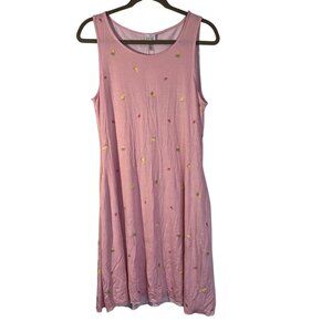 Womens Pink Sleeveless Cupio Dress With Pockets Fruit Pattern Beachy Colorful L